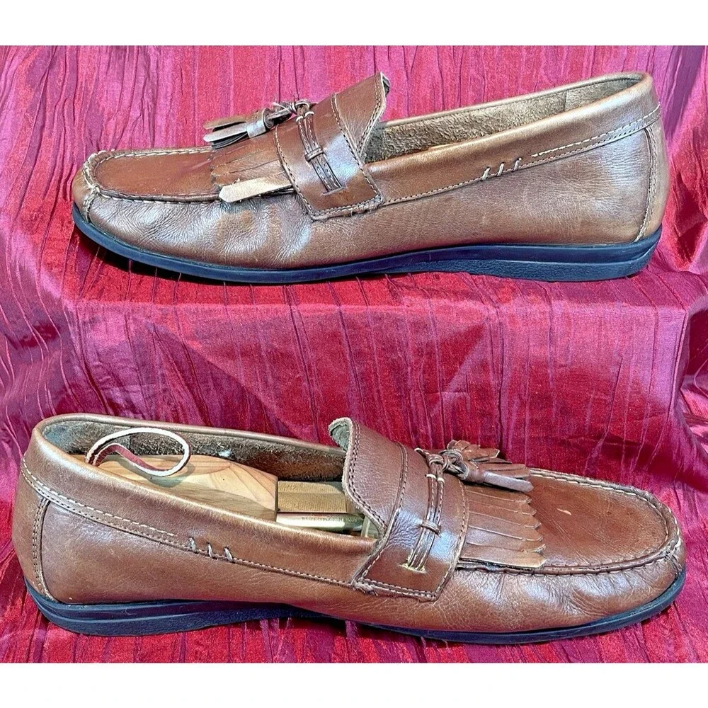 Mens DOCKERS Tan Leather Tassel Kiltie Comfort Foam Insole Loafers Shoes sz 11.5